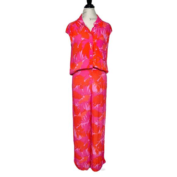 MNG | Women | Pink Tropical Botanical Sleeveless Top Pant Matching Set | Medium - Picture 5 of 15